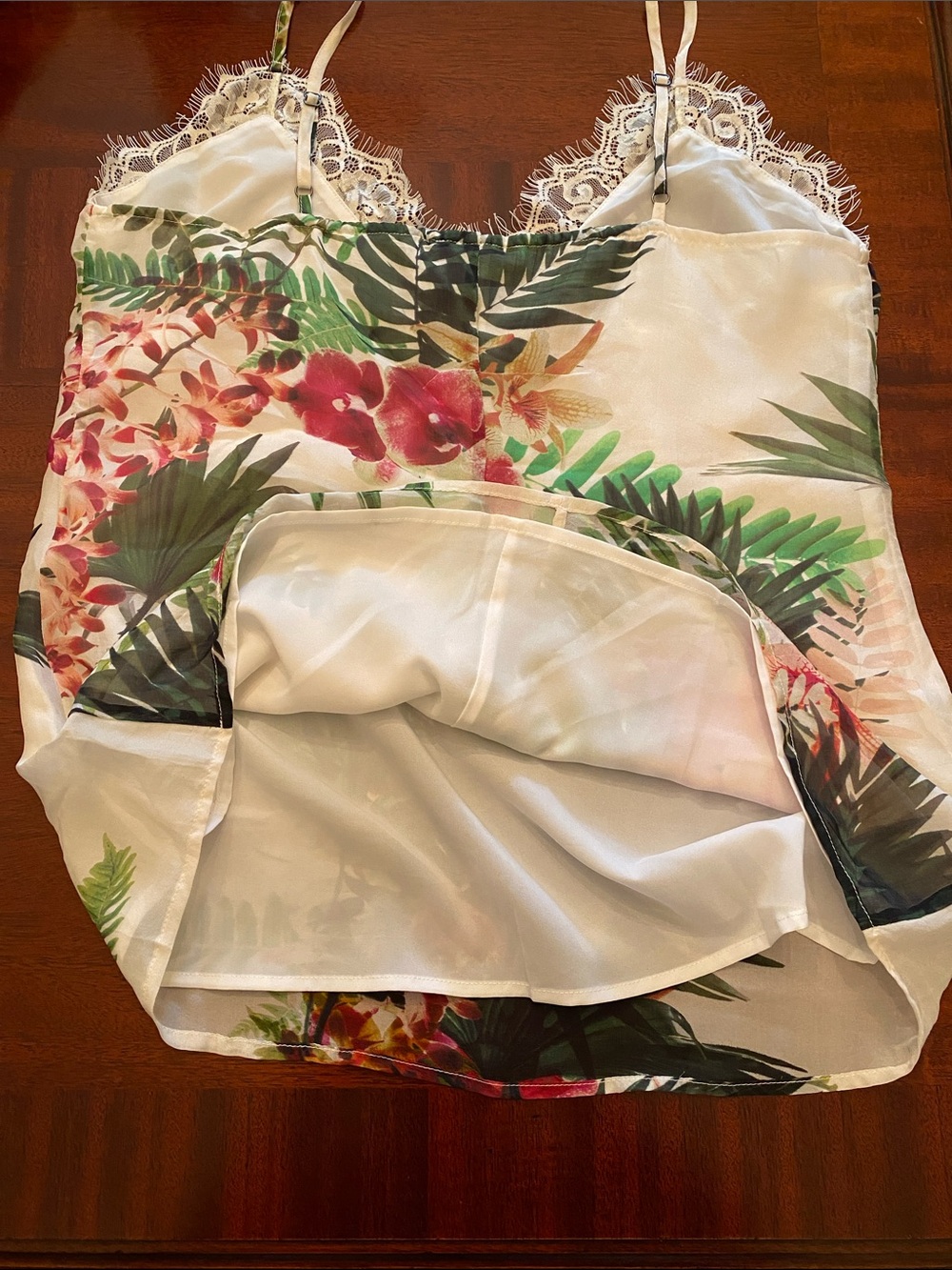 AS by DF Paradise Floral White Lace-Trim Silk Cami Size Small - Picture 14 of 15